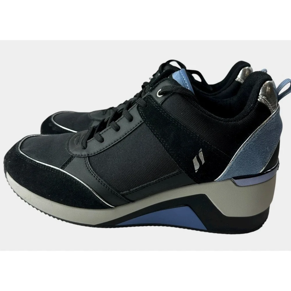 Skechers Million High N Fly Wedge Sneakers Women's Size 11 Black Blue Lace Shoes - Picture 15 of 15